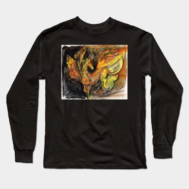 Winged horse of earth and fire Long Sleeve T-Shirt by Visuddhi